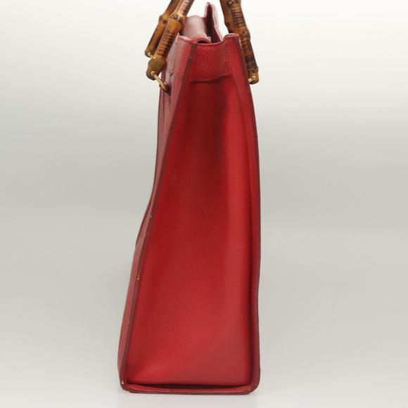 GUCCI Bamboo Hand Bag Leather Red Gold 002 1186 0259 Auth...